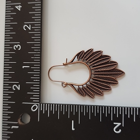 Feather BOHO Bronze  Hoop EARRINGS  ER - Picture 3 of 3